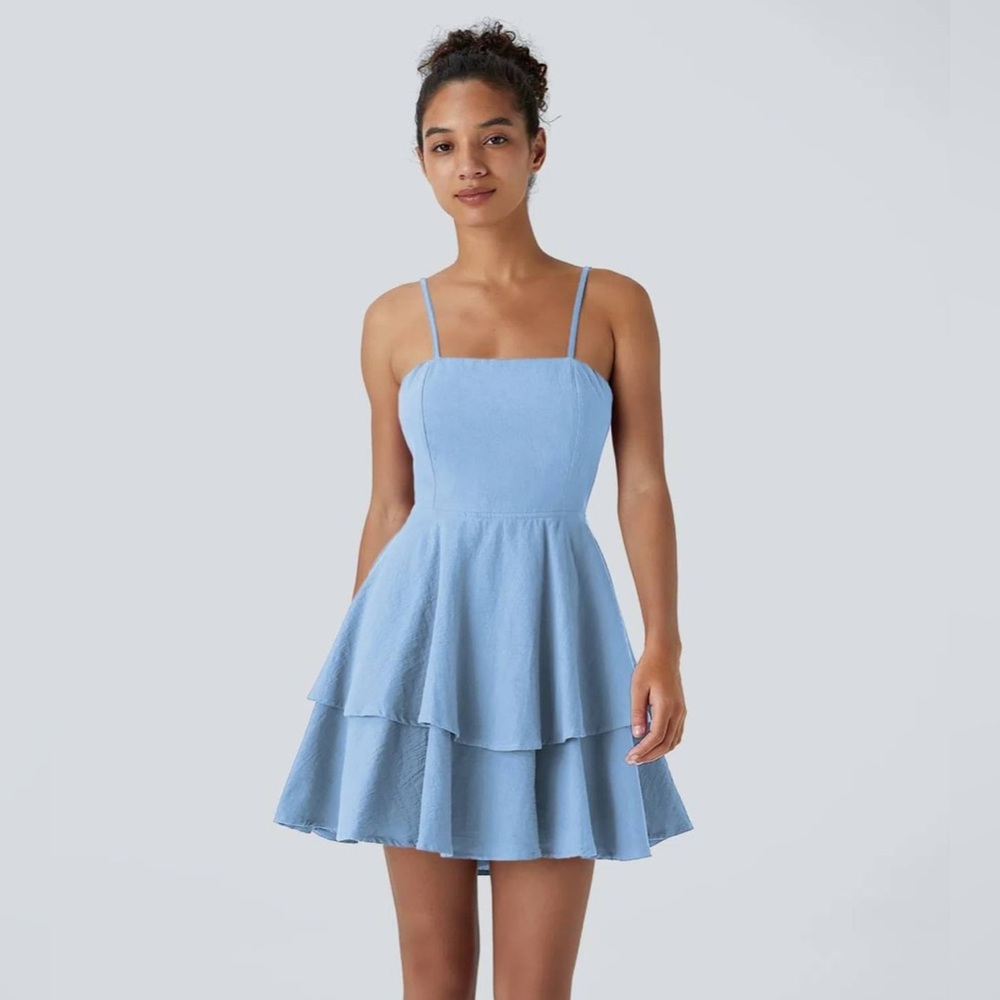 Halara tiered ruffle flowy linen dress